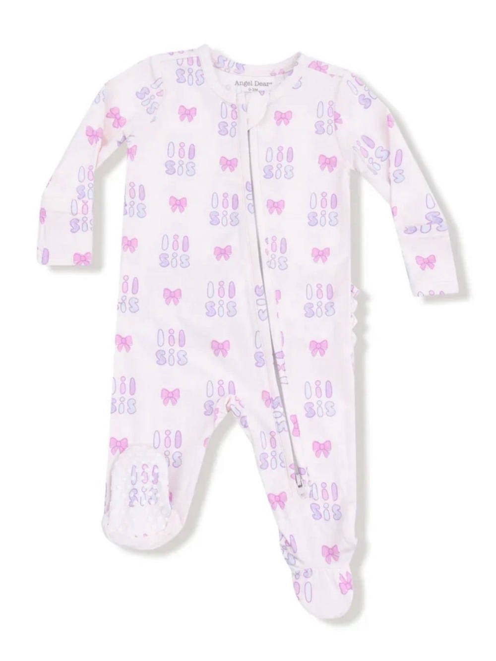ANGEL DEAR *Like New* 2-Way Zip ‘Lil Sis’ Bamboo Ruffle Back Footie - 0-3M